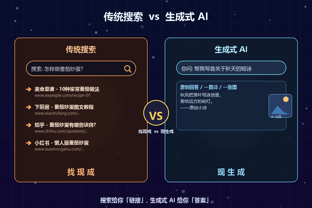 传统搜索vs生成式AI对比图